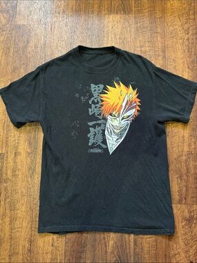 Black Graphic Bleach Anime Tee with Orange Accent - Unisex